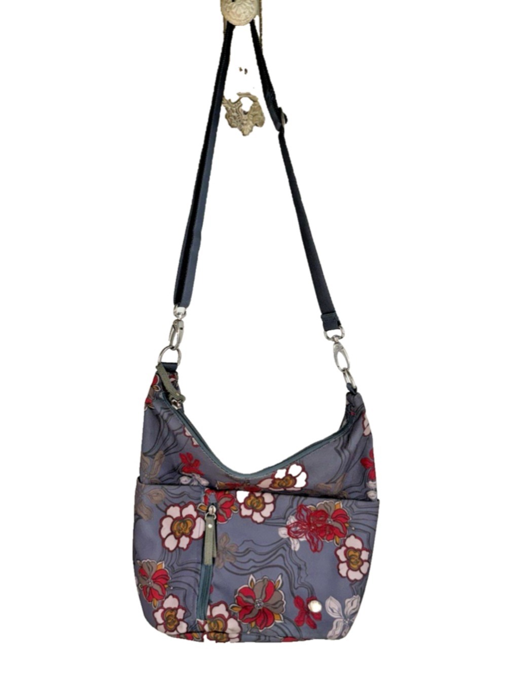 Haiku Ascend floral print crossbody bag in a grey color